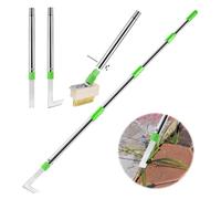 Outil de désherbage de terrasse avec long manche, grattoir et brosse à mauvaises herbes, outil de désherbage de 152,4 cm pour enlever les mauvaises herbes et la mousse, 3 outils de désherbage