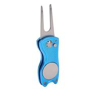 Outil de divot de golf de qualité supérieure en aluminium et acier inoxydable - Fourche verte pliante avec marqueur de balle - Outil de réparation compact pour repères de terrain - Entretien du gazon