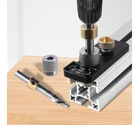 Outil de guidage de perçage profilé en aluminium avec foret étagé M8/M6 et bague de 10 mm pour extrusions d'aluminium de série 20/30/40, comprend 2 clés hexagonales (noir)