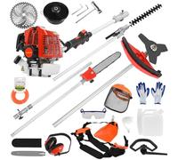 Outil de jardin 5 en 1 pour débroussailleuse à essence 52 cc, outil d'entretien multi-cour, débroussailleuse avec lame 3T, scie à perche, taille-haie, poteau d'extension, excellent outil électrique