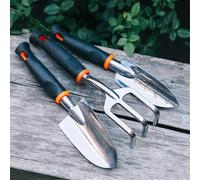 Outil de jardin, ensemble de 3 truelle de transplantation et râteau à main cultivateur avec revêtement antidérapant en caoutchouc souple