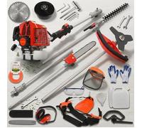 Outil de Jardin Multifonction 52cc 4-en-1 Débroussailleuse Coupe-Bordure Taille-Haie Tronçonneuse Moteur 2 Temps avec Accessoires
