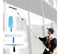Outil de lavage télescopique pour vitres - Léger - Longue poignée - Pour un nettoyage efficace des vitres extérieures - Portée jusqu'à 8 m