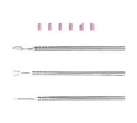 Outil de Manucure à Double Extrémité en Métal, Lot 1 Set | Pochette PVC Incluse, Trois Pousse-cuticules et Six Pierres , Usage Salon ou Retouches Rapides