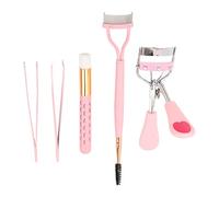 Outil de maquillage professionnel pour cils et sourcils, recourbe-cils à Double extrémité, peigne, brosse, ensemble de pincettes, rose, 5 pièces