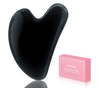 Outil de massage Gua Sha - Pierre de jade naturelle - Grattoir pour le visage et le cou - Pour poches oculaires, raffermir la peau, rajeunir le visage et le cou (noir)