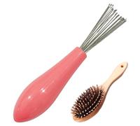 Outil de nettoyage de brosse - Peigne de nettoyage pour cheveux bouclés avec manche en bois, brosse à cheveux en fil métallique pour cheveux bouclés, raides, brosse, rouge, noir