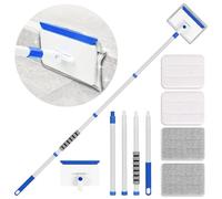 Outil de Nettoyage de plinthe avec poignée, Nettoyeur de Mur avec Manche Long Extensible, Outil de Nettoyage de Cadre de Porte, y Compris 4 tampons de Nettoyage réutilisables. Nettoyage Rapide des