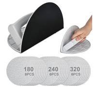 Outil de ponçage d'angle semi-circulaire multifonctionnel pour plaques de plâtre, meuleuse d'angle avec 10 papiers abrasifs, kit de ponçage autocollant pour les détails, 90° (grain