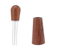 Outil de remue-café en poudre, agitateur à café de type aiguille avec manche en bois de rose naturel et aiguille en acier inoxydable 304, livré avec un support en bois massif pour