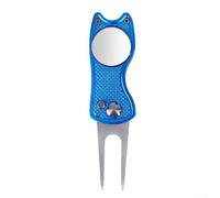 Outil de réparation pliable pour divot de golf avec marqueur de balle et bouton pop-up conçu pour un transport et une utilisation dans la poche (bleu)
