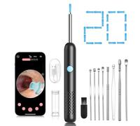 Outil de retrait de cérumen avec appareil photo et 6 lumières LED, 1080p HD, kit de nettoyage d'oreille, 9 outils d'oreille et 20 embouts de rechange pour iOS et Android (Noir)
