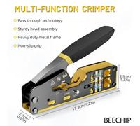 Outil de sertissage RJ45 BEECHIP, outil de sertissage Ethernet à passage direct pour connecteurs RJ45 Cat6 Cat5 Cat5e avec lame de rechange Jaune