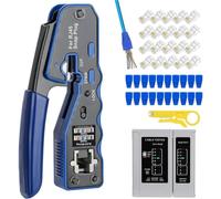 Outil de sertissage RJ45, Outil de sertissage Ethernet Tout-en-Un for Passer à Travers Les connecteurs Cat6 Cat5e avec Lames de Rechange