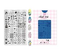 Outil de tampon pour ongles avec plusieurs motifs Grille géométrique et motif de fleur de lune - Plaque de tampon en acier pour manucure fête manucure accessoires de tampon