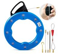Outil d'extraction de câbles 30 m,Aiguille Électricien,Tire Câble Électrique 4mm,1 Tire-Câble,1 Enrouleur De Câbles,3 Têtes De Rechange Et 1 Crochet,Idéal Pour Travaux Électriques Et De Câblage,Bleu