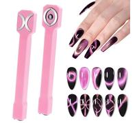 Outil magnétique 3 en 1 pour ongles, stylos magnétiques améliorés, bâton magnétique multifonction 3D magnétique œil de chat, pour nail art, pour salon, studio ou maison (HJ-NAT253-Pink-UK)