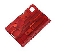 Outil multifonction portable 12 en 1 pour carte de crédit, équipement de survie en plein air, équipement EDC, loupe de lumière LED pour l'extérieur (rouge)