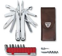 VICTORINOX Outil Multifonction Swiss Tool Spirit X Plus, 35 Fonctions, Swiss Made, Outil Multifonction avec Lame Blocable, y c. Étui en Cuir, Argent