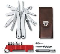 VICTORINOX Outil Multifonction Swiss Tool Spirit X Plus Ratchet, 36 Fonctions, Swiss Made, Outil Multifonction avec Lame Blocable et Pince à Bec, y c. Étui en Cuir, Argent