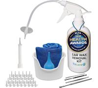 Outil nettoyant d’oreille de Tilcare - Système de rinçage d'irrigation auriculaire pour adultes - Comprend cuvette, seringue à ampoule, trousse de curette, serviette et 30 embouts jetables