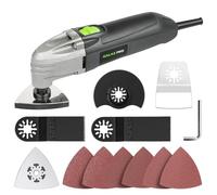 Outil oscillant GALAX PRO 180W, 22000 OPM, angle d'oscillation de 3 degrés, 3 lames de scie, 1 plateau de ponçage semi-circulaire, 6 feuilles de papier abrasif pour le ponçage et le meulage