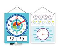 Outil pédagogique double face effaçable pour apprendre l'heure avec horloges éducatives pour enfants, étudiants, enfants d'âge préscolaire, enseignant