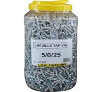 Cheville Tap-Vis tête plate - Cheville à frapper à collerette plate - Ø 5 x 25 mm - Bidon de 2500 - ING FIXATION - A270285