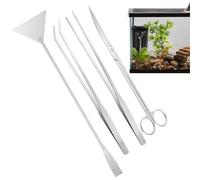 Outils Aquarium - Kit de Nettoyage pour Terrarium 4 Pièces - Spatule Ciseaux en Acier Inoxydable pour Entretien Aquarium Élimination Algues Nourrissage Quotidien