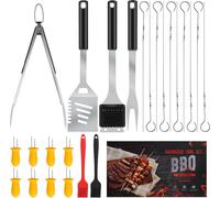 Outils de Barbecue avec spatule, Fourchette, Pince à Barbecue, Baguette, brochettes et Porte-épis de maïs, Brosse en Silicone, Coffret Cadeau pour Homme et Femme