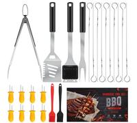 Outils de Barbecue avec spatule, Fourchette, Pince à Barbecue, Baguette, brochettes et Porte-épis de maïs, Brosse en Silicone, Coffret Cadeau pour Homme et Femme