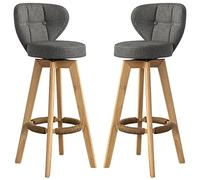 Outils de barre en bois solide modernes avec chaises pivotantes avec dos rabattu, siège amovible et lavable, corde à chanpon, hauteur 73 cm, design gris élégant pour la cuisine ou la salle à manger