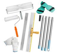 Outils de Ciment Ragreage,Kit D'outils de Ciment Autonivelant,Outils de construction autonivelants époxy,Perche Telescopique 175 cm,Rouleau Peinture et Spatule,pour Niveler les Murs du Sol Composé