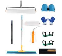 Outils De Ciment Ragreage Kit, D'Outils De Traitement De Composé De Nivellement Avec,Grattoir De 5mm, Truelle CrantéE, Chaussures à Pointes, Poteau De 4 PièCes, GenouillèRes, Gants