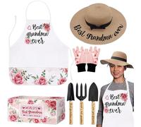 Outils de Jardinage, 6 pièces Ensemble de Jardinage avec Tablier, Gants et Outils de Jardin, Cadeaux de kit Jardinage pour Homme et Femme, avec Poignée en Bois Antidérapante