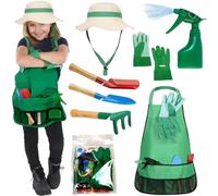 Outils de Jardinage pour Tout-Petits | Kit de Jardinage pour Enfants, 7 pièces/Ensemble pour Tout-Petits avec Chapeau Soleil, Tablier, pulvérisateur, Gants, râteau, truelle et pelles, Outils ja
