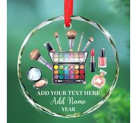 Outils de maquillage - Décoration de Noël - Cadeaux pour femme - Cosmétologue, texte et nom personnalisés - Décoration de Noël en verre pour maquilleur 2025
