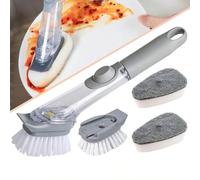 Outils de nettoyage de cuisine Brosse à vaisselle à long manche Distributeur de savon liquide Nettoyant Brosse à récurer la vaisselle Éponge à vaisselle Chiffon à laver les casseroles A:1 jeu (3 compo