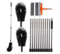 Outils de nettoyage de gouttière, brosse de nettoyage de gouttière de 4,3 m de long avec 2 têtes de brosse, 11 poteaux, 1 raclette de fenêtre, brosse télescopique réglable pour enlever les débris de