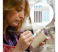 Outils de sculpture en argile - Pinceaux portables avec pointe en silicone, kit de modélisation en bois et métal PP, sculpture artisanale, fourniture d'art par points | Équipement professionnel d'