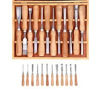 Outils de Sculpture sur Bois 12 Pièces, Kit de Sculpture sur Bois avec Boîte de Rangement en Bois, Outils de Sculpture sur Bois à Lame CRV pour Cuillère, Bol, Tasse, Travail du Bois