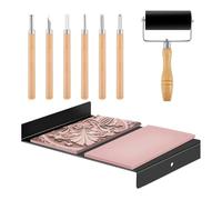 Outils De Sculpture Sur Linoléum - Ensemble De Découpe De Gravure Pour Linogravure, Rouleau Encreur Inclus, Kit De Fabrication De Tampons D'impression En Bloc | Fournitures De Gravure Pour Étudiants E