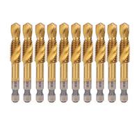 Outils de Taraudage 10 Pièces, Forets à Revêtement Ti, HSS M10 avec Mandrin 6 Angles - Haute Durabilité, Élimination Interne des Copeaux, Pour Acier et Alliages Légers