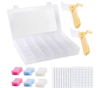 Outils de tissage de fil à broder au point de croix - 1 boîte de rangement amovible en plastique à 36 compartiments, 2 bobines de fil dentaire, 120 bobines en plastique, 4 autocollants pour bracelet