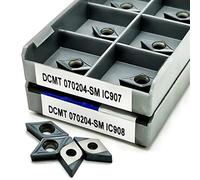 Outils de tour en acier inoxydable, 10 pièces DCMT070204 SM IC907 IC908 Inserts en carbure lame tournante plaque de coupe CNC outil tour support tournage(DCMT070204 SM IC907)