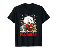 Outils de Travail de Plombier Père Noël, bonshommes de Neige, Rennes, sapins de Noël T-Shirt