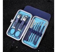 Outils ensemble de manucure en acier inoxydable coupe-ongles ciseaux à peau morte outils à ongles à rainure pour ongles, ensemble de 10 pièces bleu