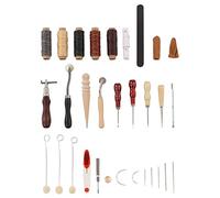 Outils pour le cuir : fils de cire, aiguille, doigts de protection en cuir, bâton de ponçage, kit de couture pour le cuir et ensemble d’outils d’artisanat avec poinçons et ciseaux