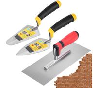 Outils pour mortier - Lot de 3 truelles de maçonnerie avec poignée souple | Plâtre, cloison sèche, carrelage, maçonnerie, réparation de sols, stuc, lissage, remplissage, revêtement, kit de finition