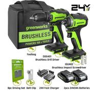 Outils sans fil - GREENWORKS - Combo 18 outils - 24 V - Kit avec sac et batteries - 2800 tr/min